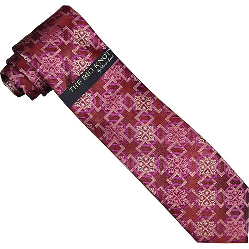 Steven Land Collection "Big Knot" SL038 Burgundy / Pink Geometric Design 100% Woven Silk Necktie/Hanky Set